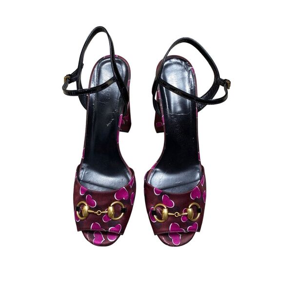 Gucci Women's Burgundy Pink Heart horsebit Platform Sandals Size 41 - Picture 1 of 8